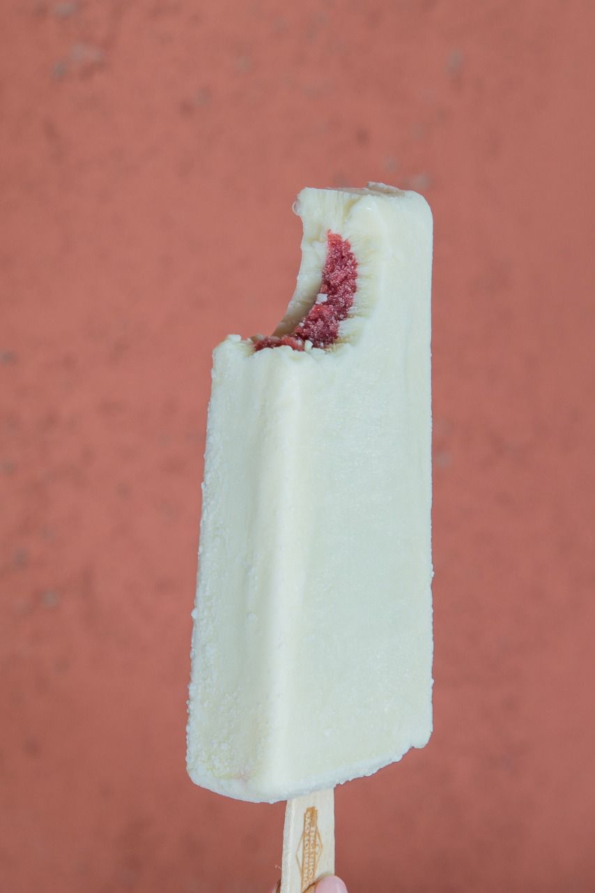Paleta artesanal de ninho com morango